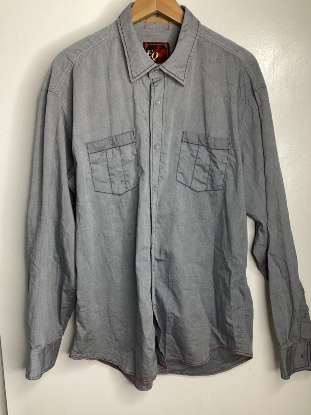 Vtg EQ Rooster Cotton Long-Sleeve Button-Down Shirt in Light Denim 2X